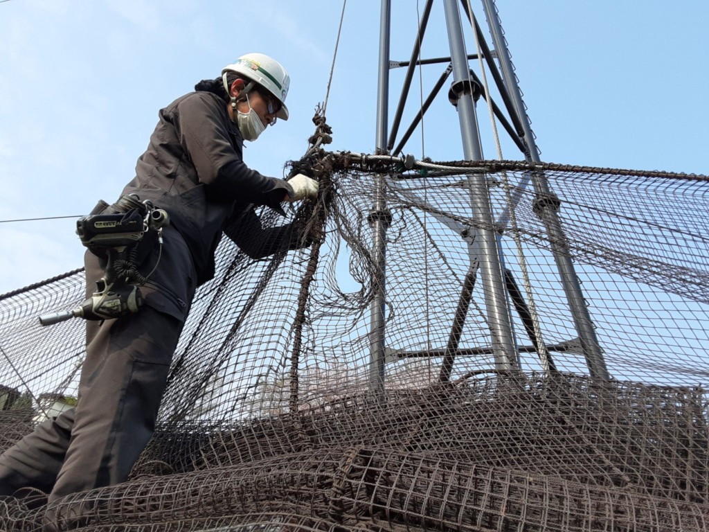 頭ワイヤー、ネット復旧工事