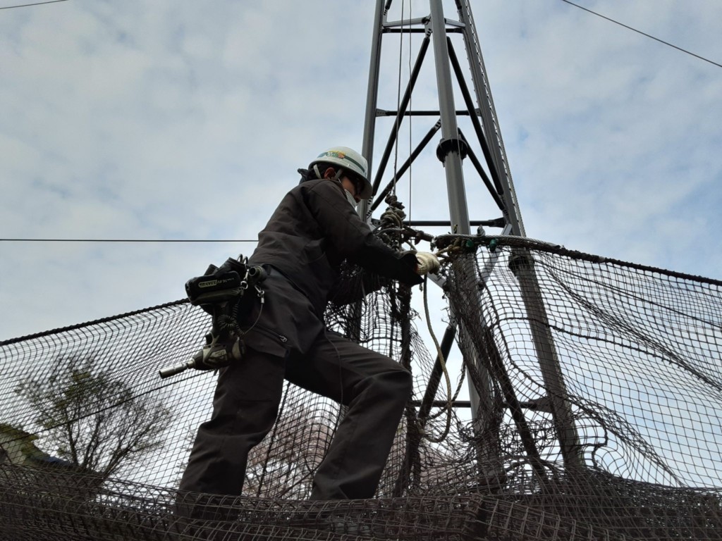 頭ワイヤー、ネット復旧工事