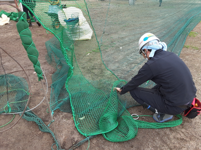 帯ネット入替および近隣防球ネット設置工事