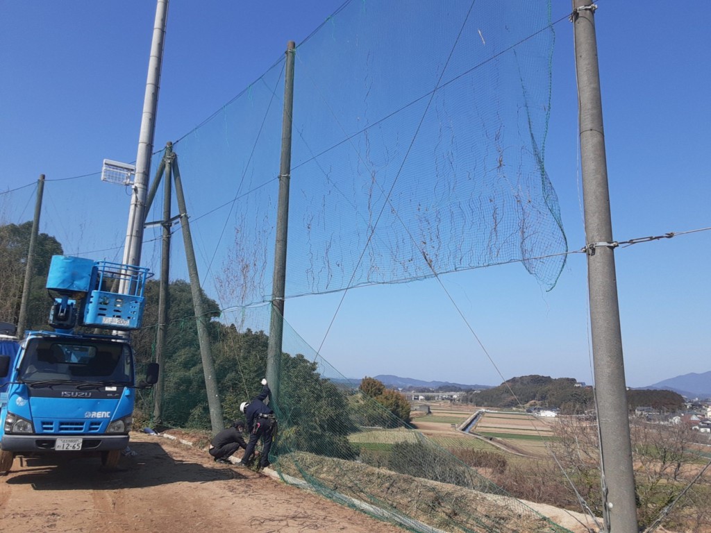 防球ネット解体復旧工事