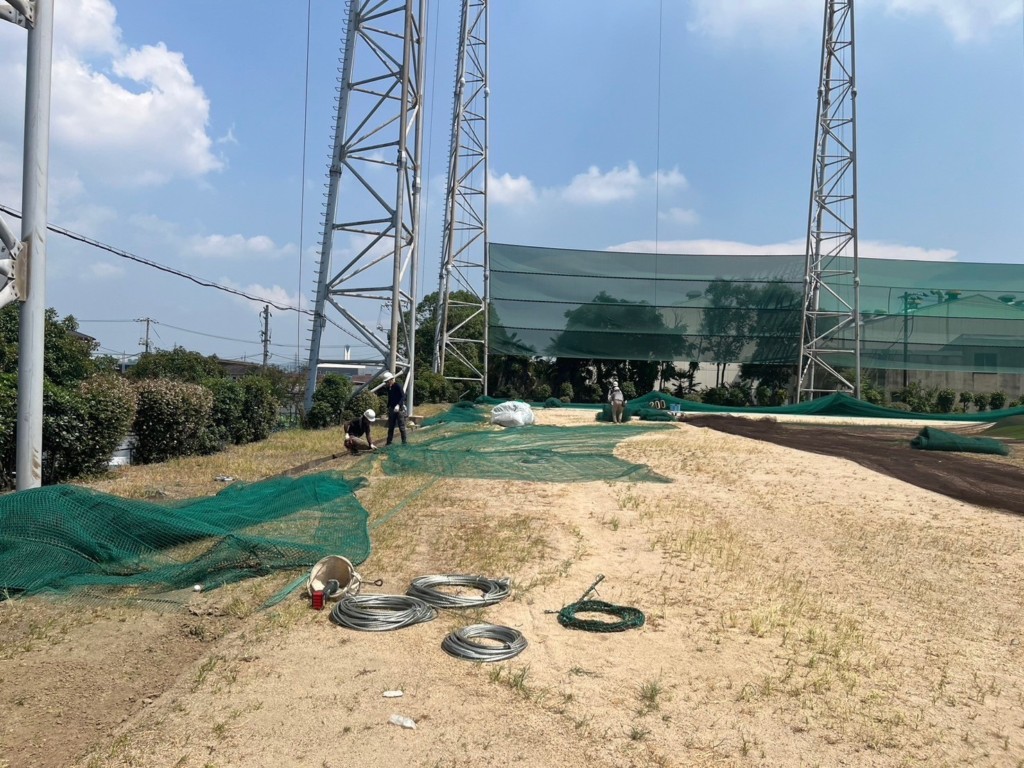 ネット張替及びワイヤー滑車交換工事
