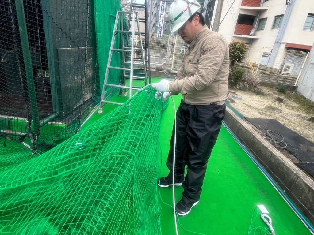 ネット張替及びワイヤー等交換工事